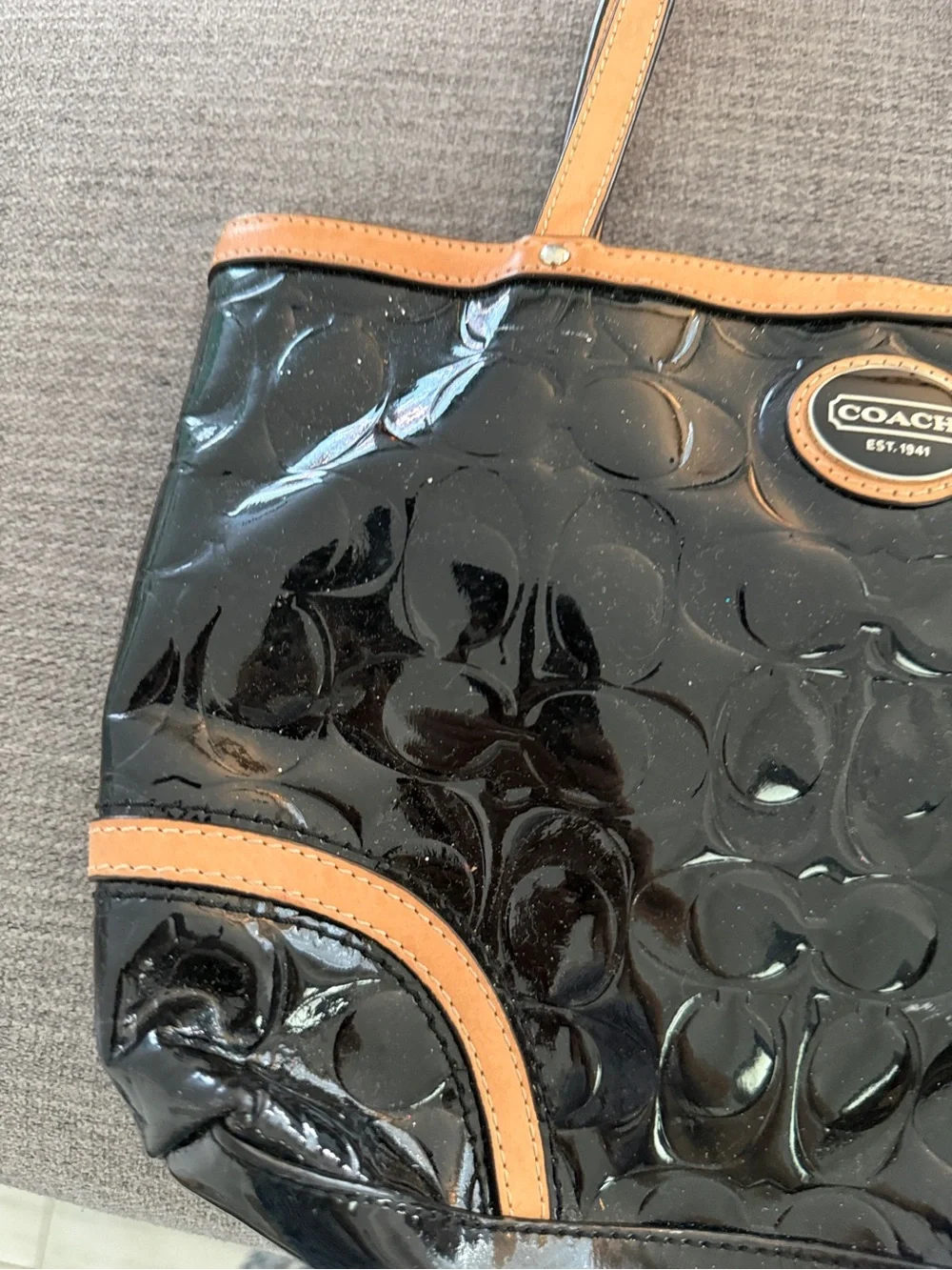 COACH Peyton Black Embossed Patent Leather Tote Bag